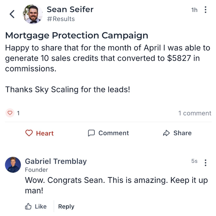 Sean Seifer — Mortgage Protection Campaign, $5,827 in commissions