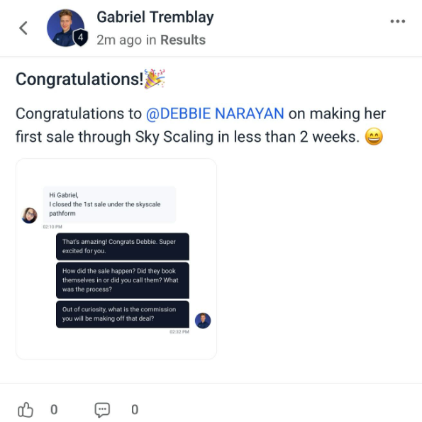 Debbie Narayan — first sale through Sky Scaling in under 2 weeks
