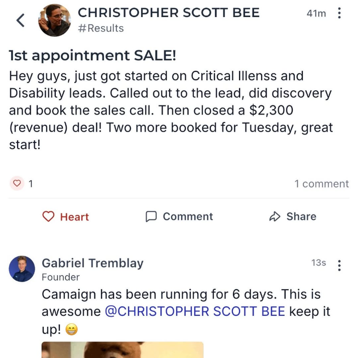 Christopher Scott Bee — 1st appointment sale, $2,300 deal