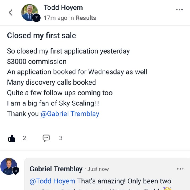 Todd Hoyem — Closed first sale, $3,000 commission