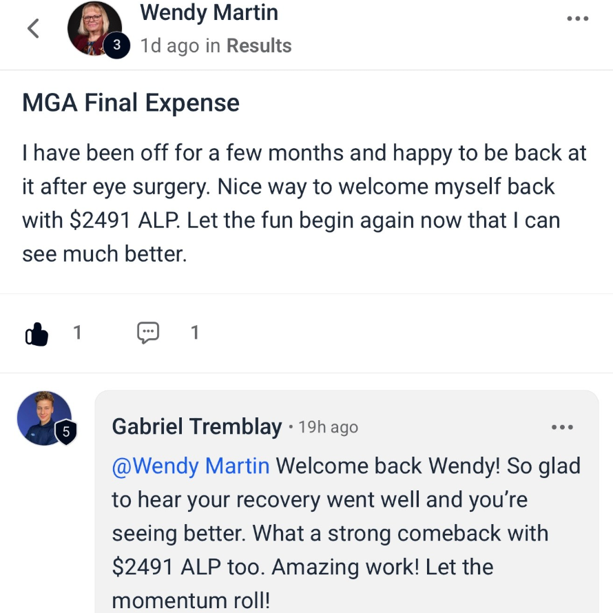 Wendy Martin — MGA Final Expense, $2,491 ALP